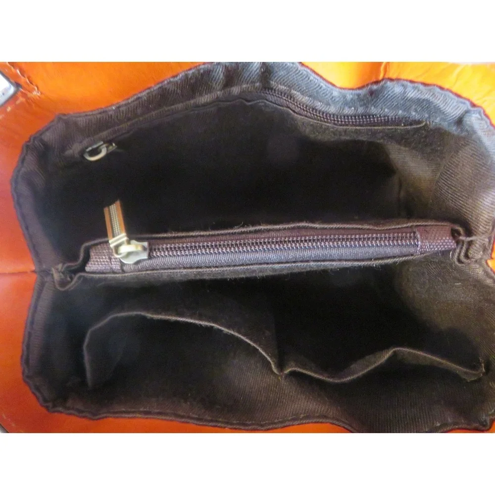Vintage Style Orange Embossed‎ Floral Rose PU Leather Crossbody Handbag Purse